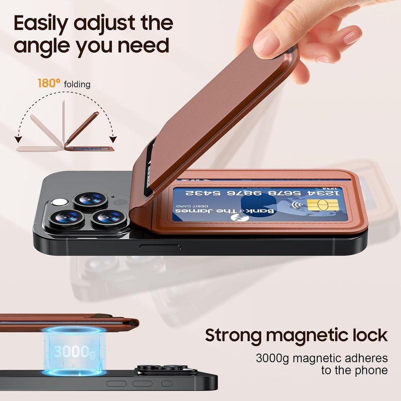 Frapkom Magnetic Wallet for iphone, Leather MagSafe Wallet for iPhone 17/16/15/14/13/12 Series, ID Window, Card Slot, RFID Blocking, for magsafe phone wallet（brown） - Image 3